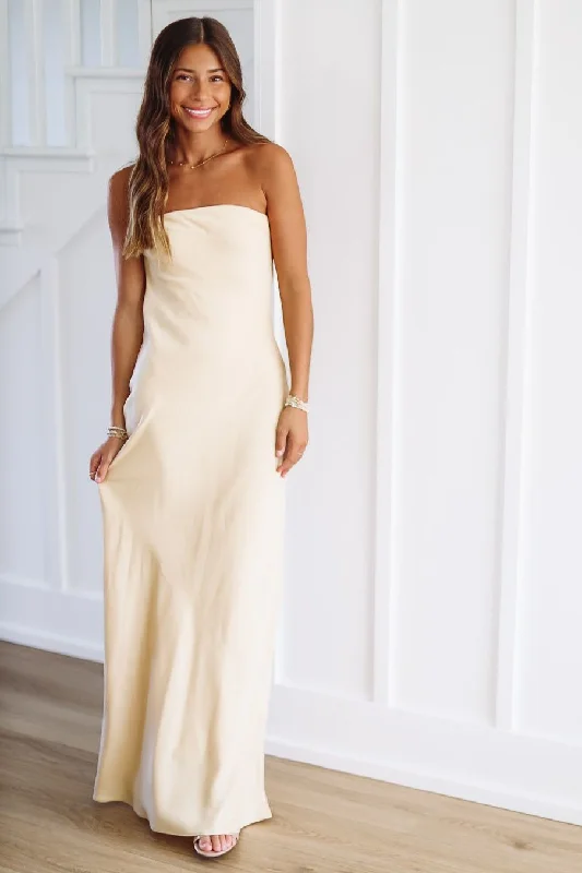 A Diamond is a Long Term Commitment Satin Maxi Dress - Yellow