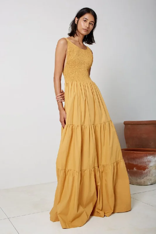 Low Back Shirred Maxi - Desert Gold