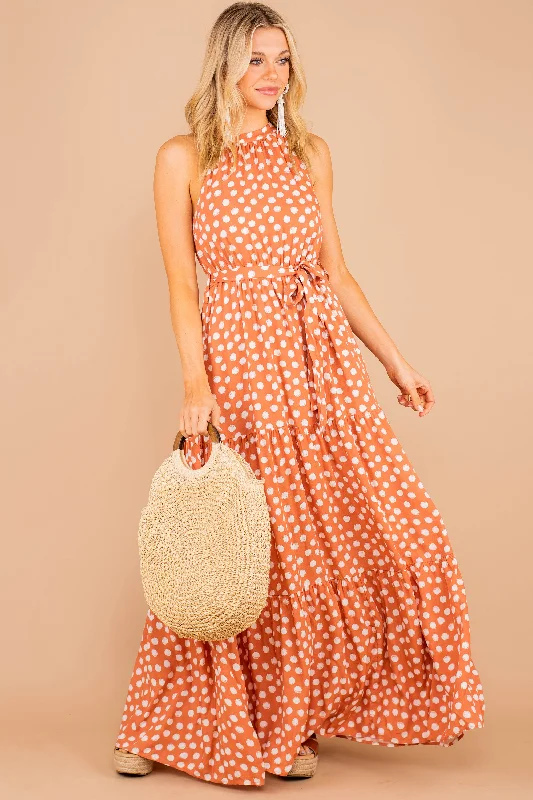 The Best You Can Get Salmon Orange Polka Dot Maxi Dress