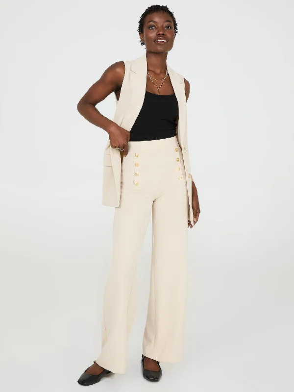 Wide-Leg Pants With Gold Button Details