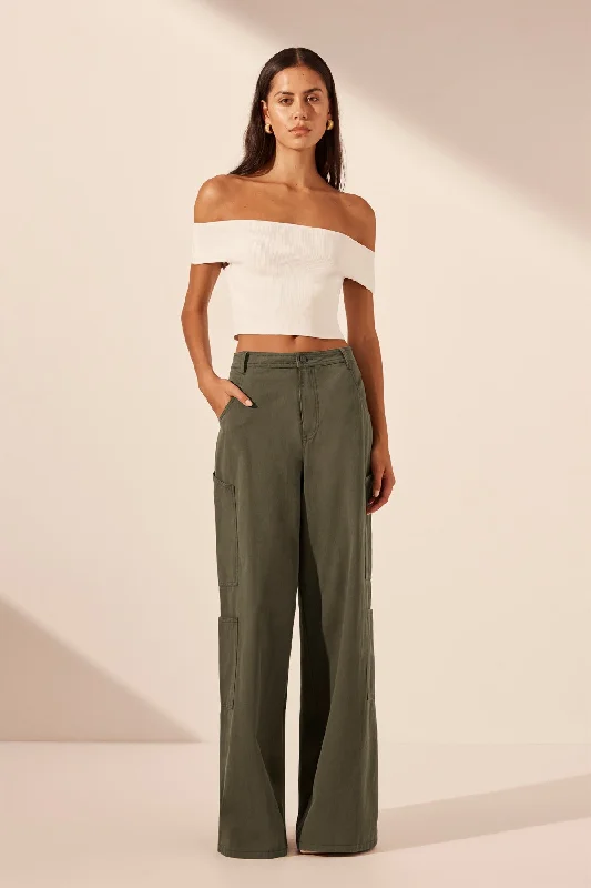 ARIANA WIDE LEG CARGO PANT - KHAKI