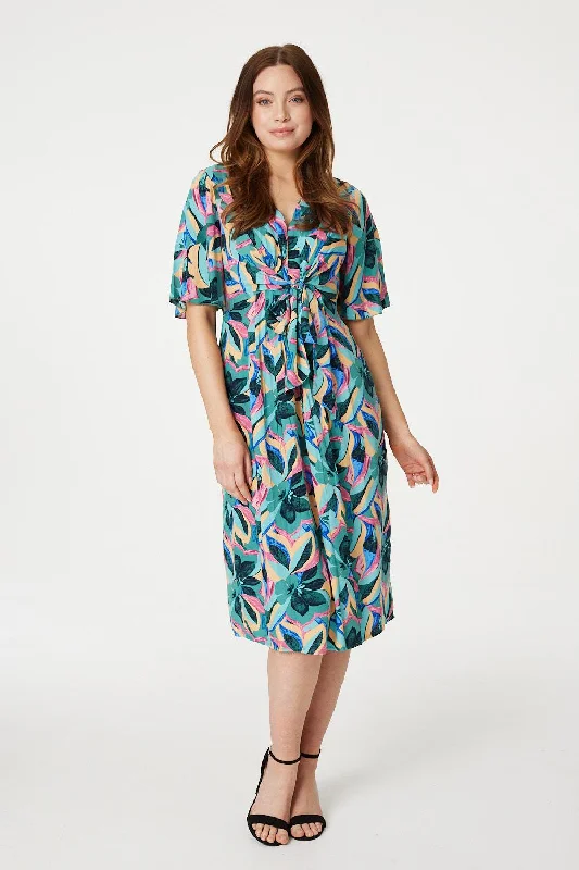 Floral Tie Front Midi Dress