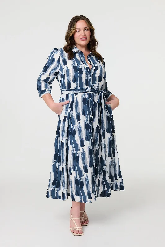 Printed Tailored Midi Shirt Dress