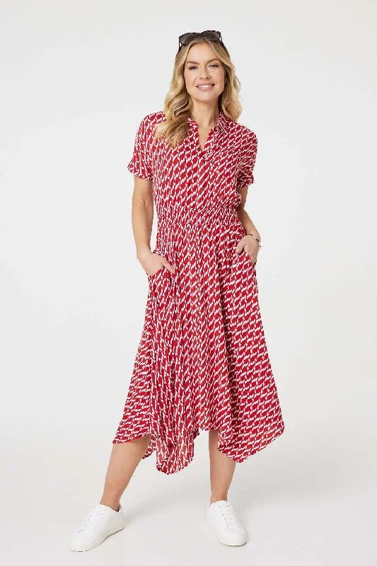 Geo Print Hanky Hem Midi Dress