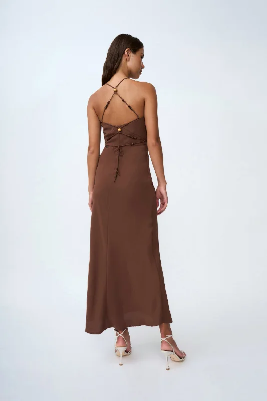 Hana Bias Bead Midi Dress | Final Sale - Chocolate