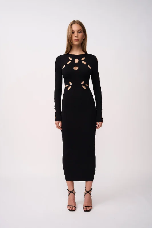 Laser Leaf Midi Dress | Final Sale - Black