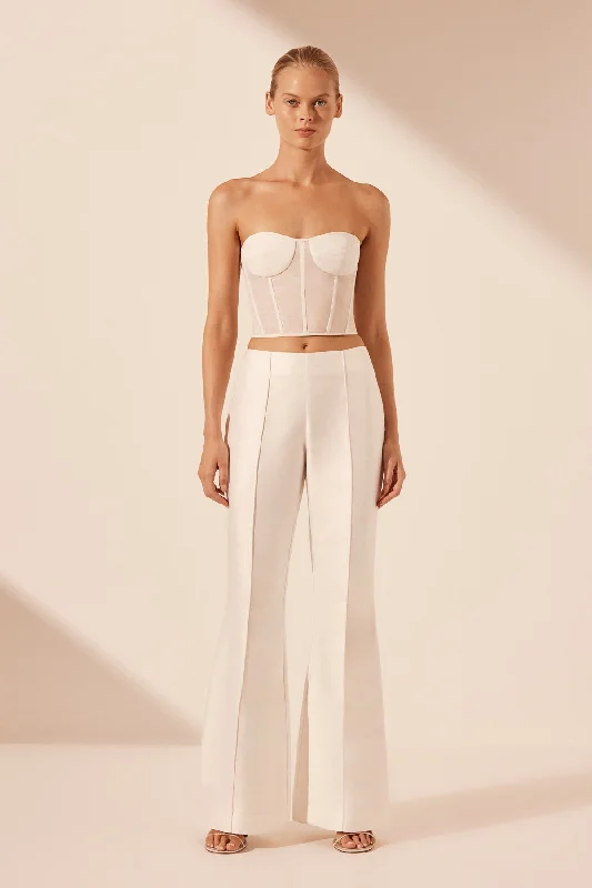 THEA PINTUCK FLARED PANT - IVORY