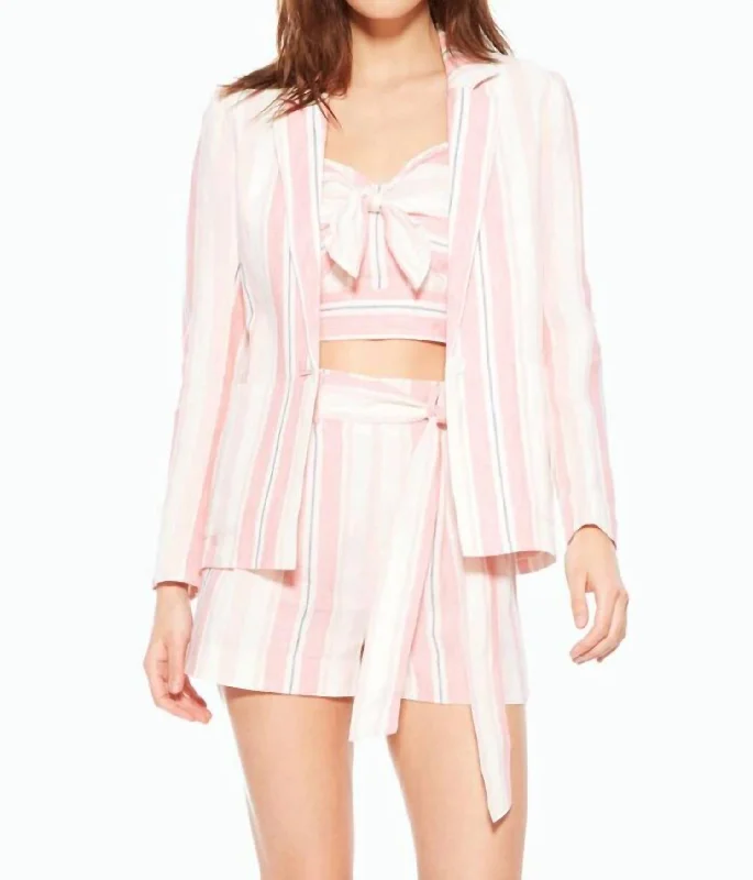 Daren Candy Striped Linen Blazer Jacket In Pink