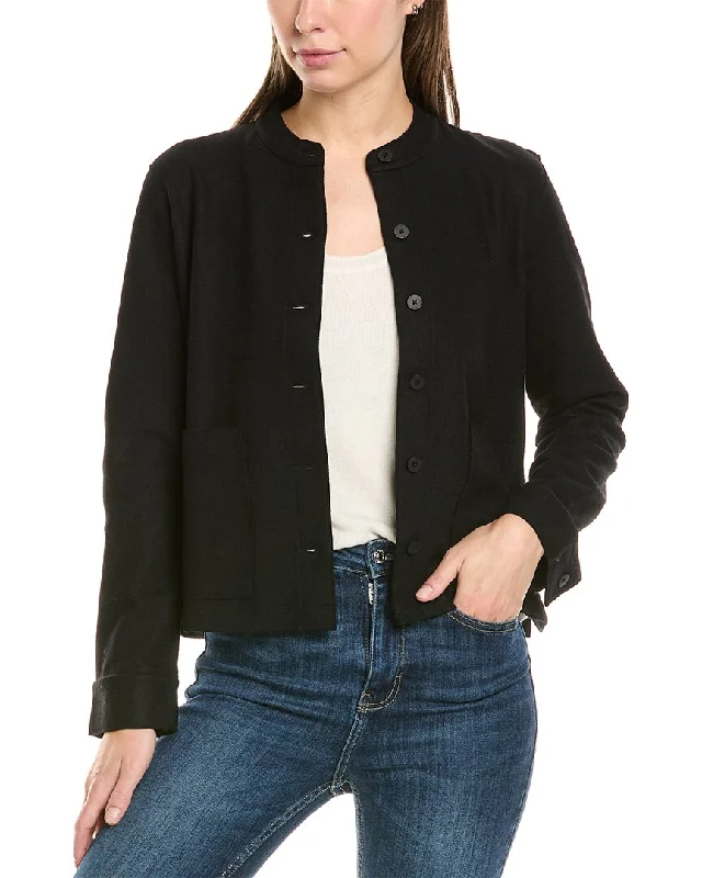 EILEEN FISHER Petite Mandarin Collar Wool Jacket