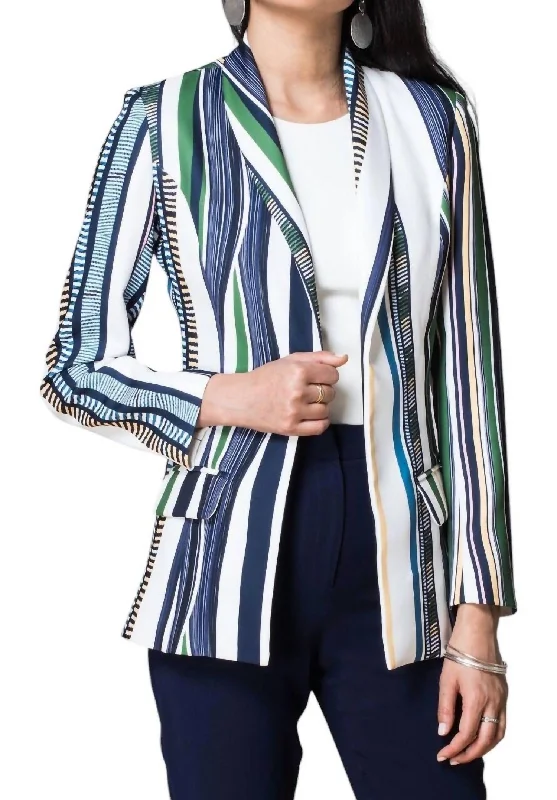 Uva Colored Striped Blazer In Green/white/navy