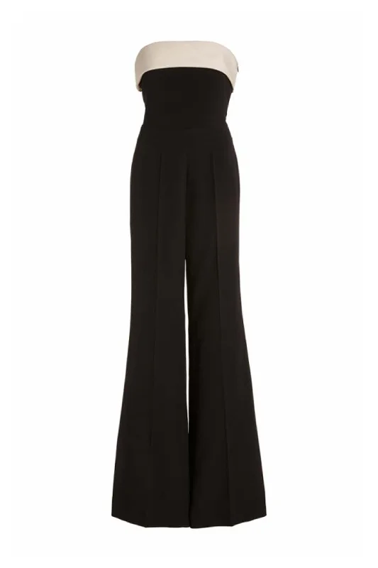 Vicky Jumpsuit in Black & Ivory Silk Wool Cady