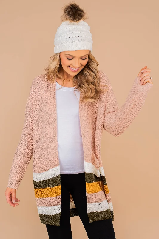 What They Say Blush Pink Multicolored Striped Cardigan