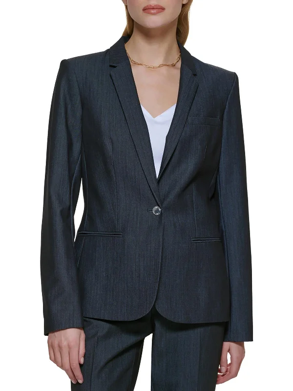 Womens Woven Long Sleeves One-Button Blazer