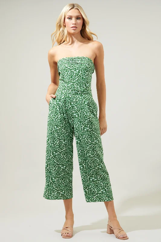 Adieu Floral Free Flow Strapless Pleated Cropped Jumpsuit