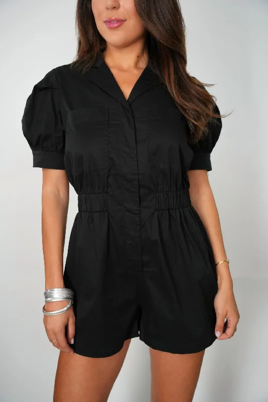 Adora Puff Sleeve Romper In Black