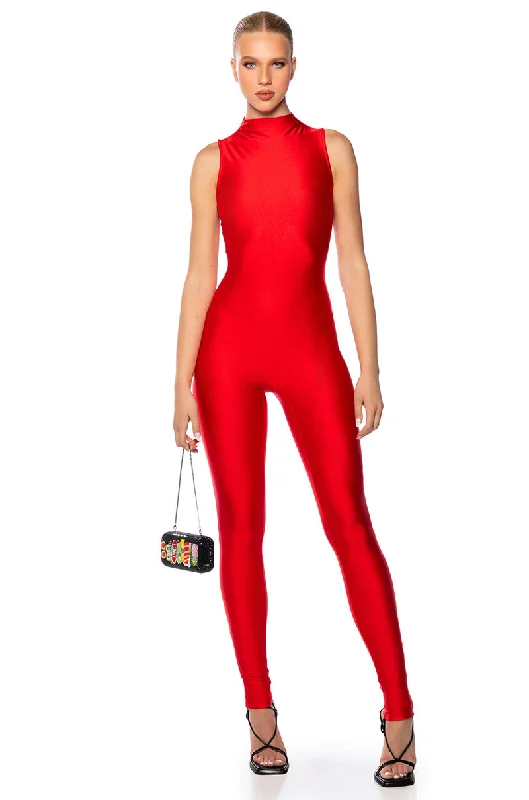 THE CASSIE SLEEVELESS SLINKY JUMPSUIT IN RED