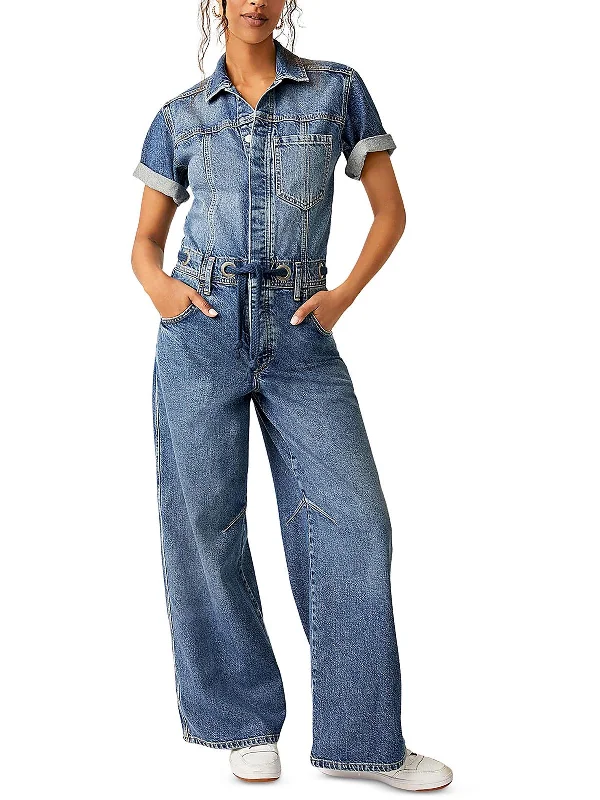 Edison Womens Denim Wide Leg Jumpsuit