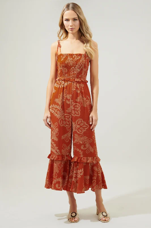 Ginger Paisley Jadora Smocked Tie Strap Cropped Jumpsuit