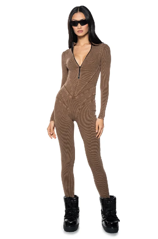 MADDELYN ZIP FRONT LONG SLEEVE CATSUIT