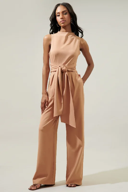 Over It Mock Neck Knotted Jumpsuit