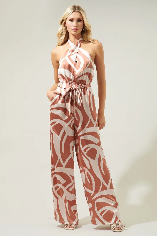 Peachy Keen Abstract Villanueva Satin Halter Jumpsuit