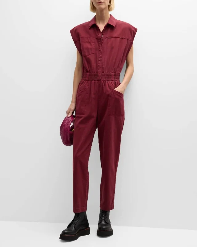 Rosie Cinched Waist Jumpsuit In Bordeaux