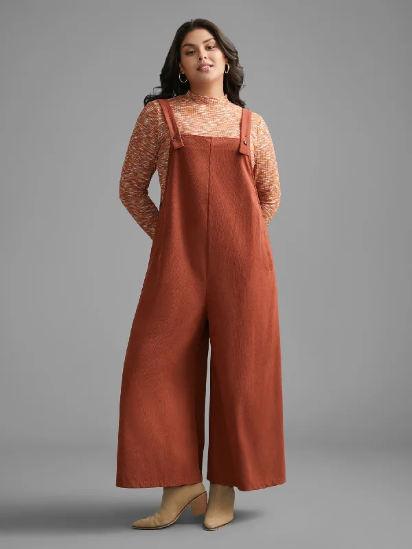 Solid Corduroy Wide Leg Overall