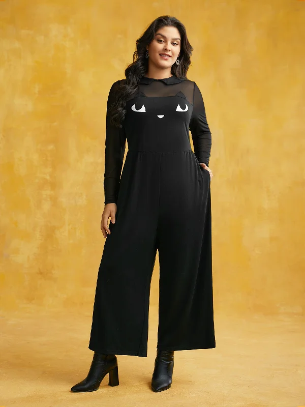 Stretch Fabric Spooky Cat Jumpsuit