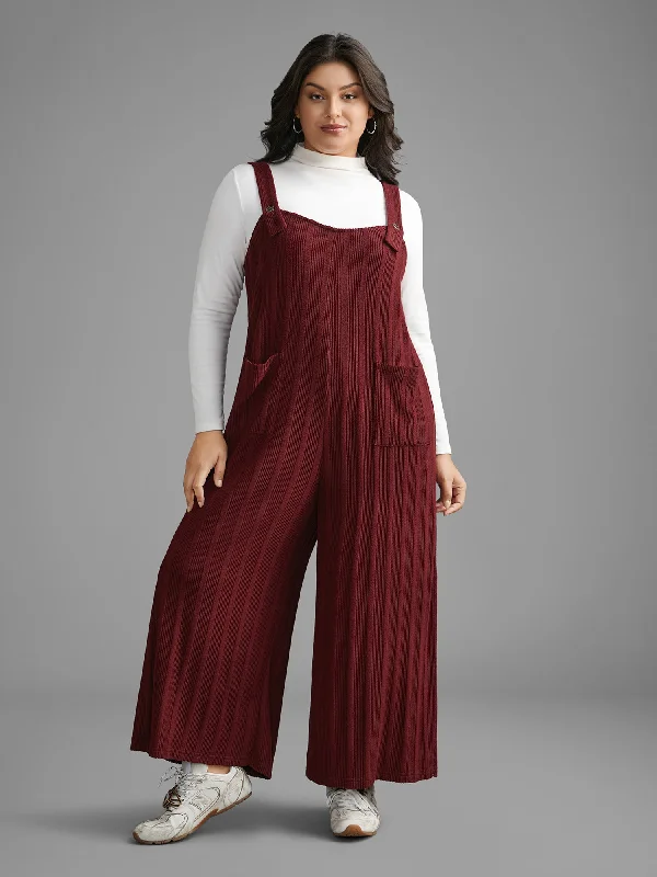 Textured Pockets Straight Leg Overall