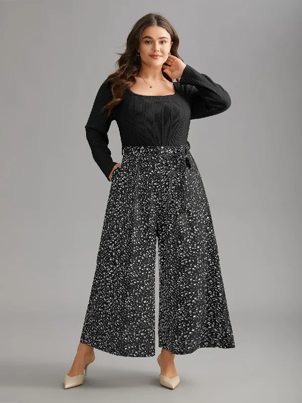 Textured Square Neck Belted Floral Jumpsuit