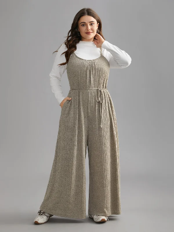 Textured Waist-Tie Pockets Jumpsuit