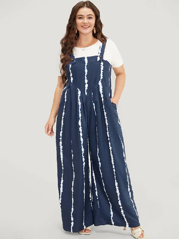 Tie Dye Pocket Pleated Detail Overall Jumpsuit