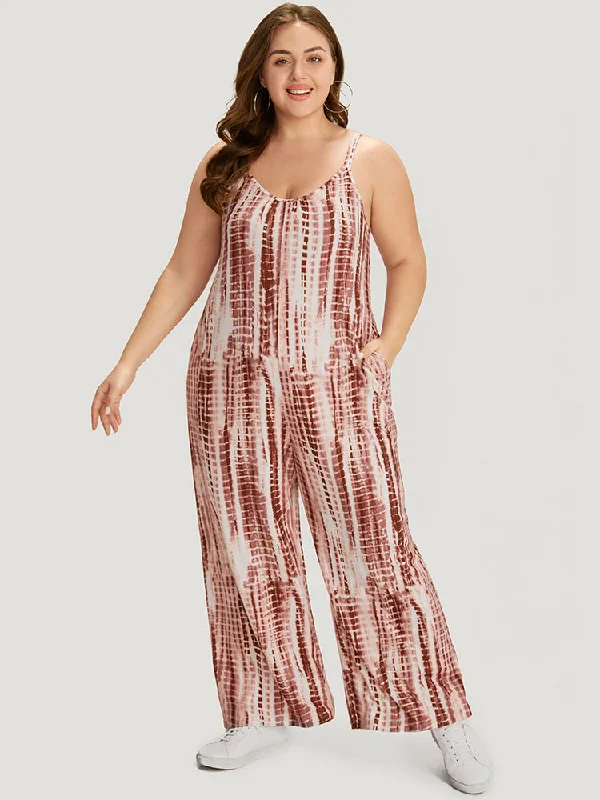 Tie Dye Striped Pocket Backless Cami Jumpsuit