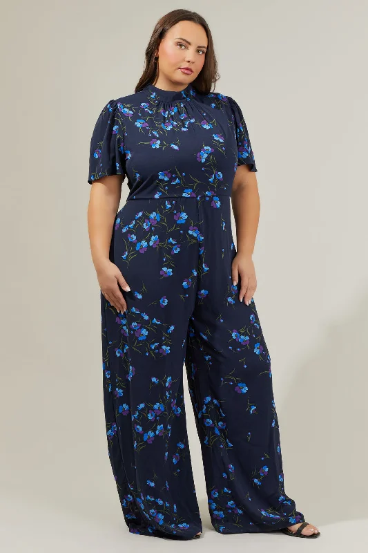 Torun Floral Mock Neck Wide Leg Jumpsuit Curve