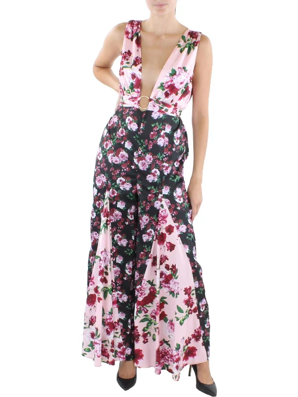 Womens Printed Plunging Jumpsuit